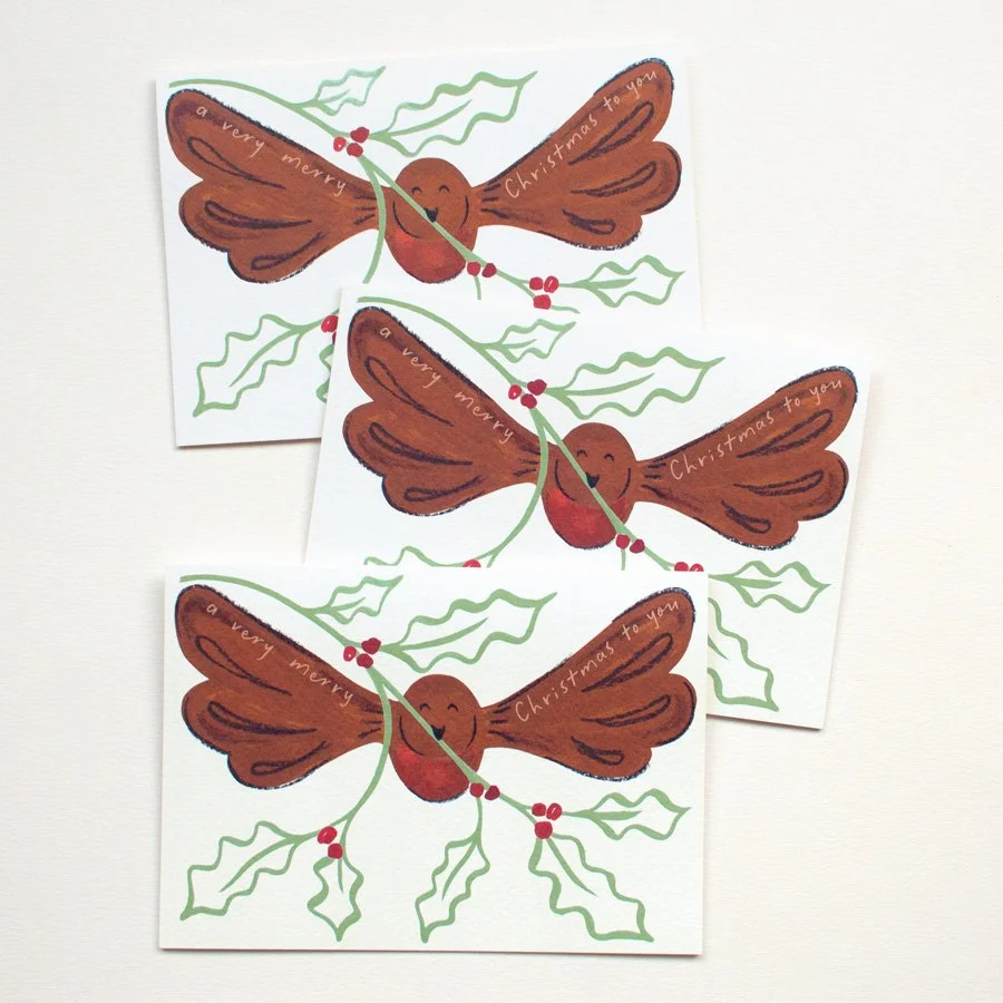 Robin Christmas Cards bundle of three on plain background