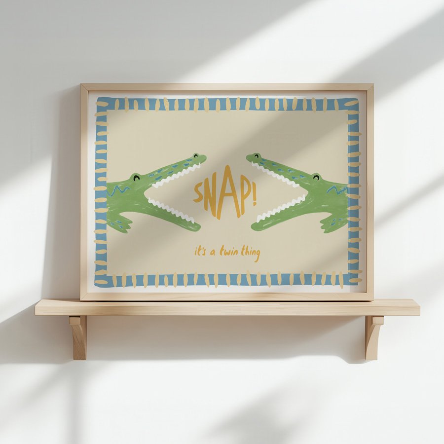 Crocodiles Twin Nursery Print Vinateg blue / yellow on shelf