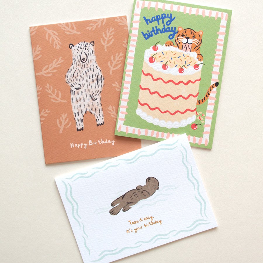 Animal Birthday Card Bundle on plain background