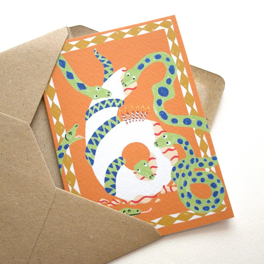 Snakes 6th Birthday Card in kraft envelope