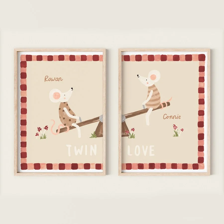 Personalised Twin Print Set in Burgundy and Pink