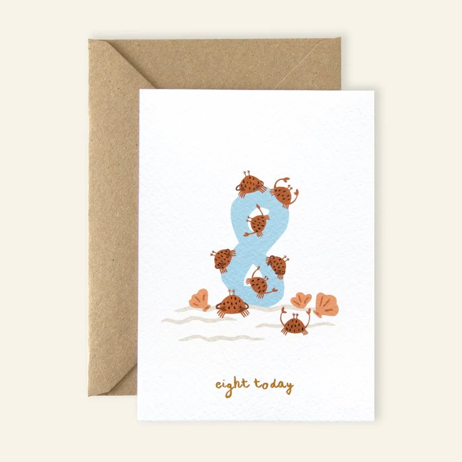 Crabs 8th Birthday Card on plain background