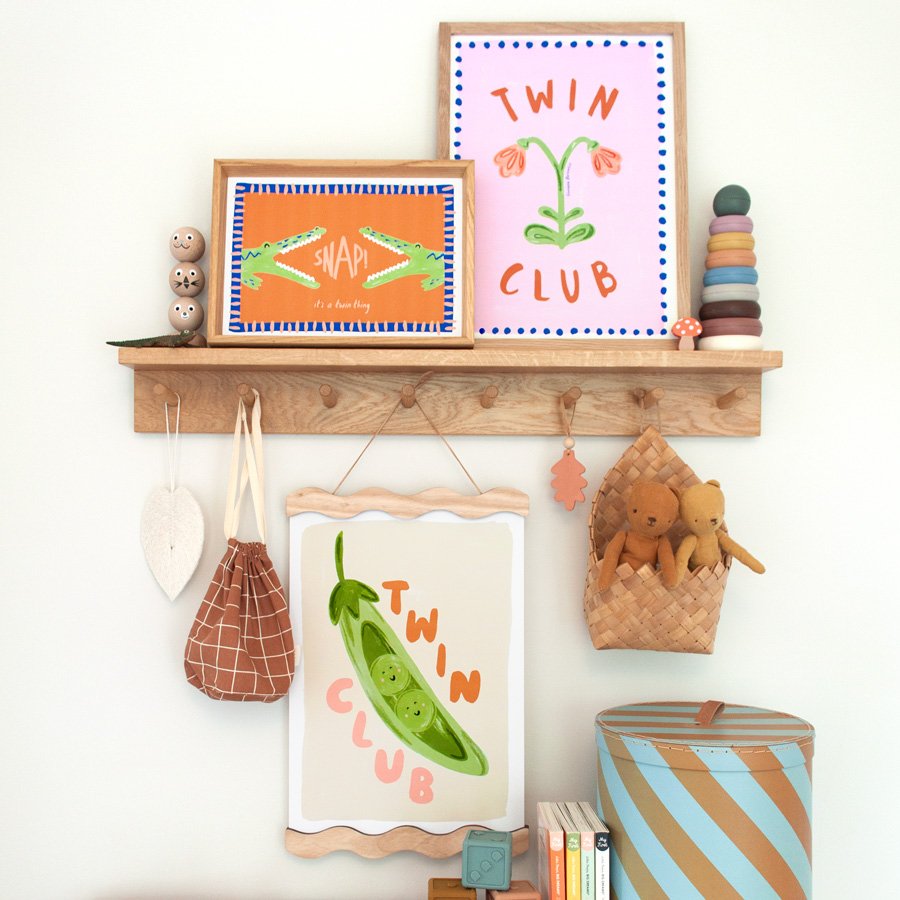 Peas in a Pod Twin Nursery Print styled with vibrant collection