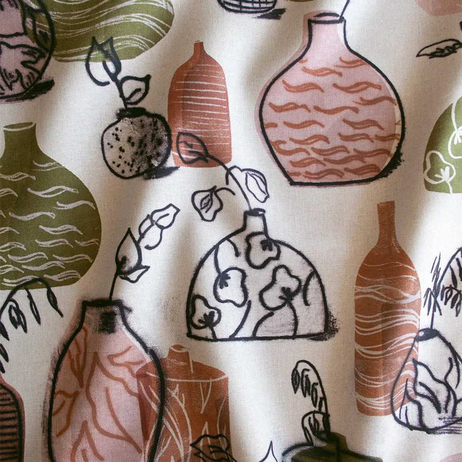Still Life Vase Pink / Terracotta / Olive Green Fabric