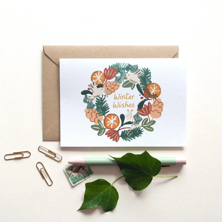 Winter Wishes Woodland Wreath Card styled with ivy