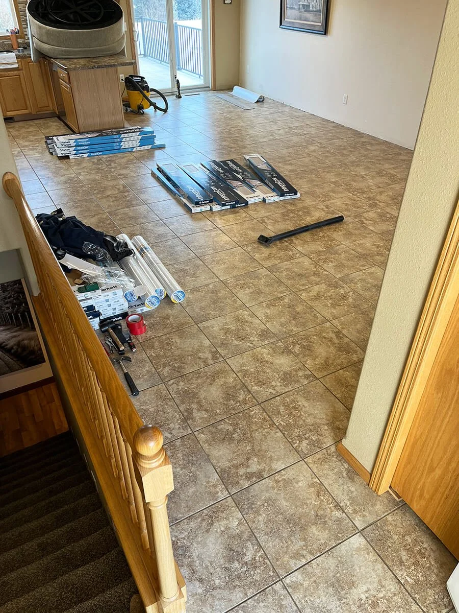 Bismarck vinyl plank flooring installation before photo