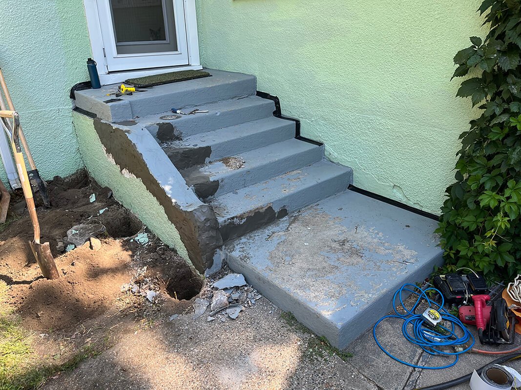 Old concrete stairs with vinyl cement patching