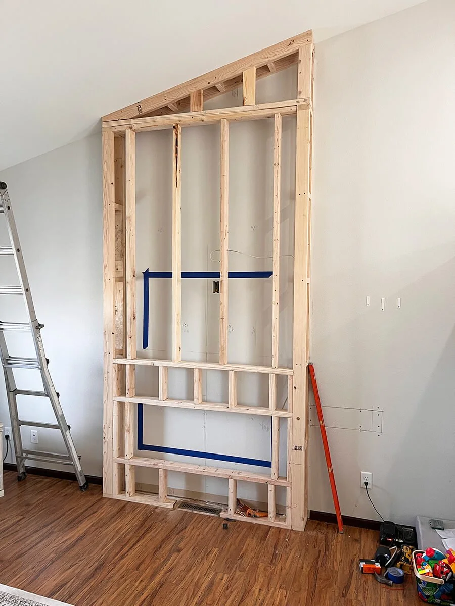 Bismarck electric fireplace wall framing photo 2