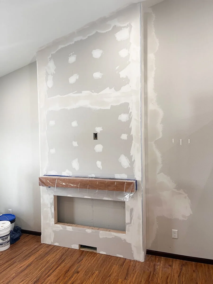 Bismarck electric fireplace wall drywall installation photo 2