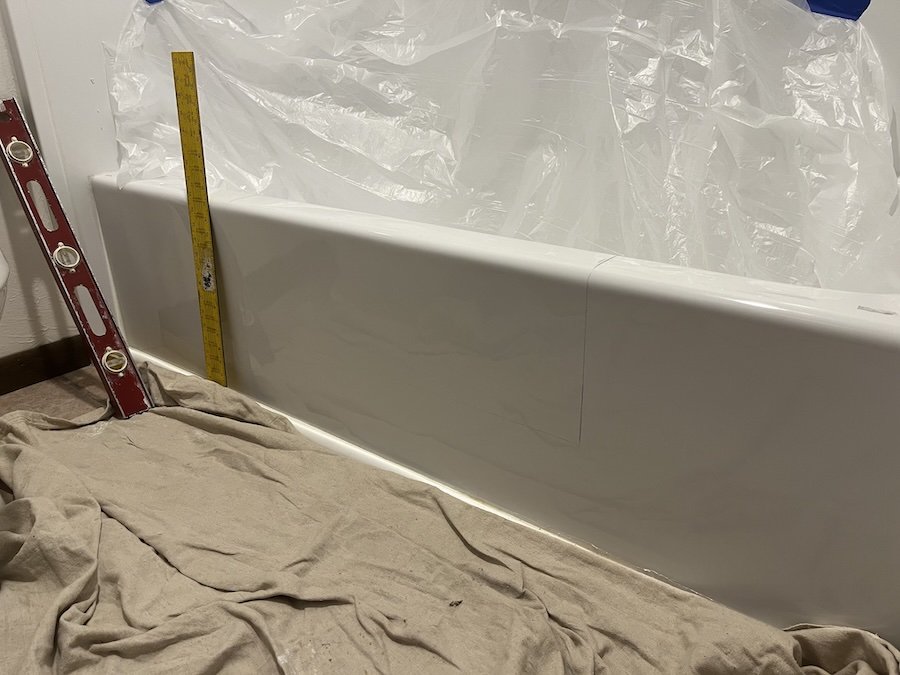 fiberglass bathtub before cut in for walk in access