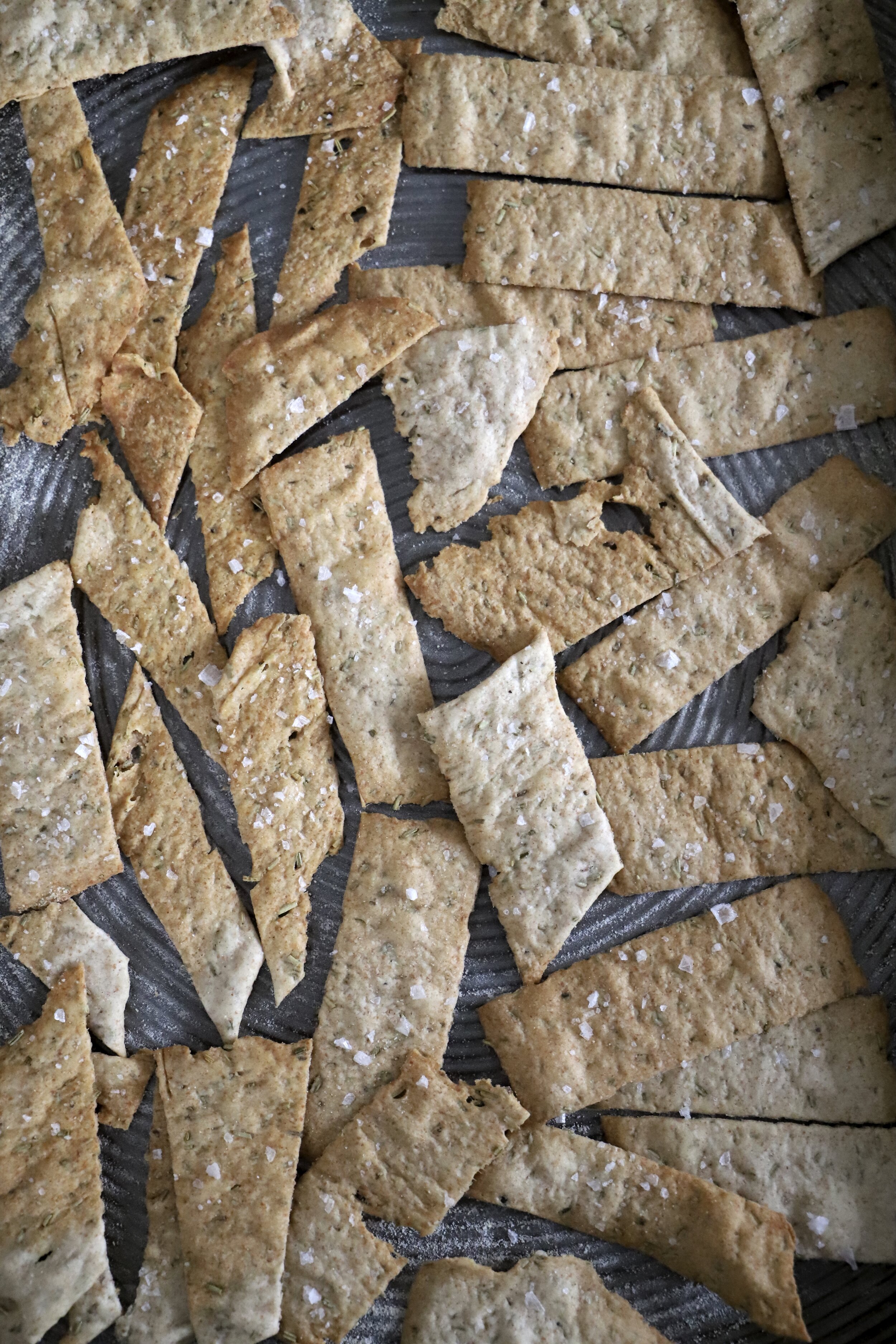 Baked crackers, cooling.