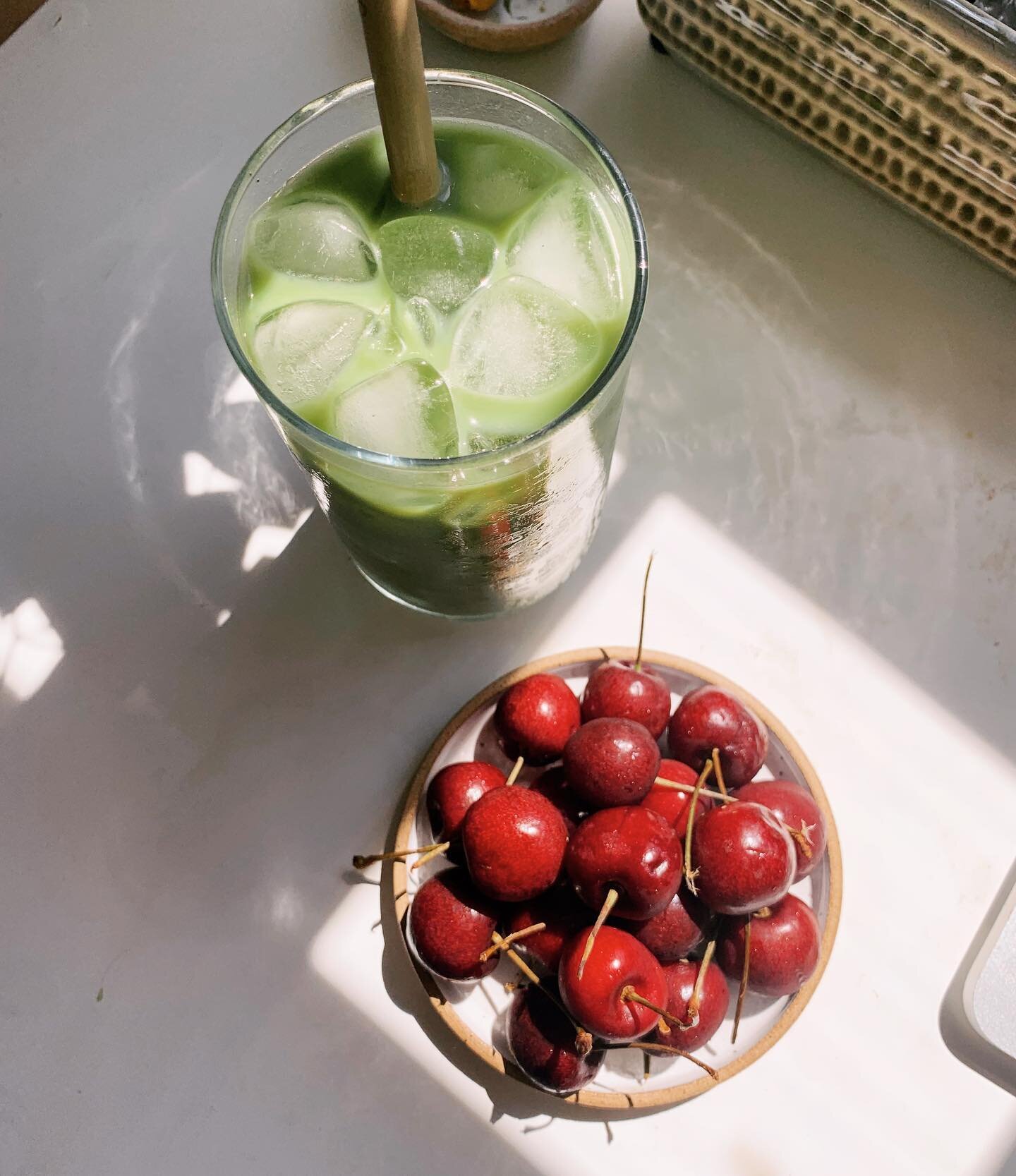 afternoon iced 🍵 &amp; 🍒⁣
⁣
end of summer essentials ⁣
⁣
happy wednesday friends!