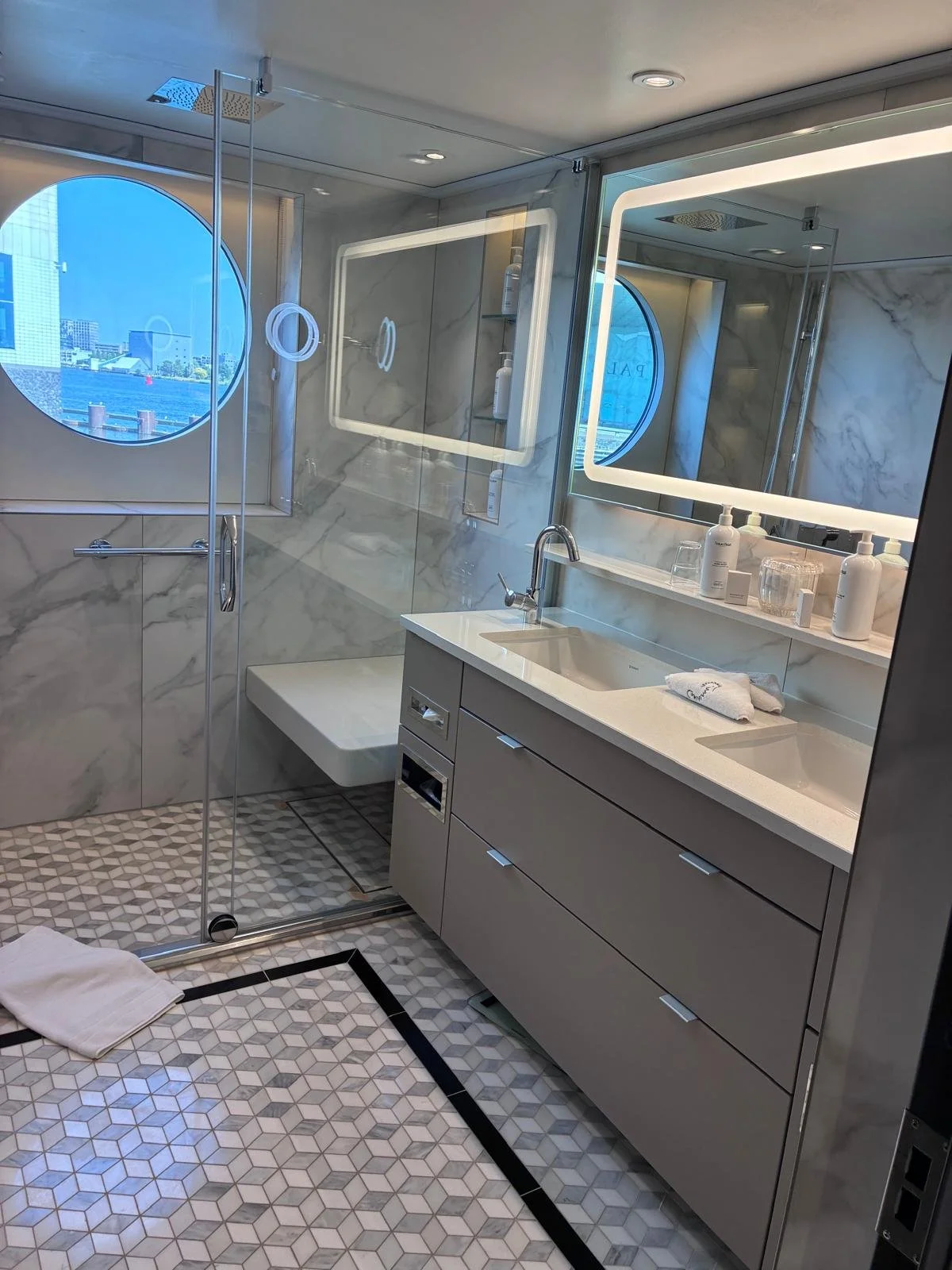 Debussy suite bathroom with double sink.