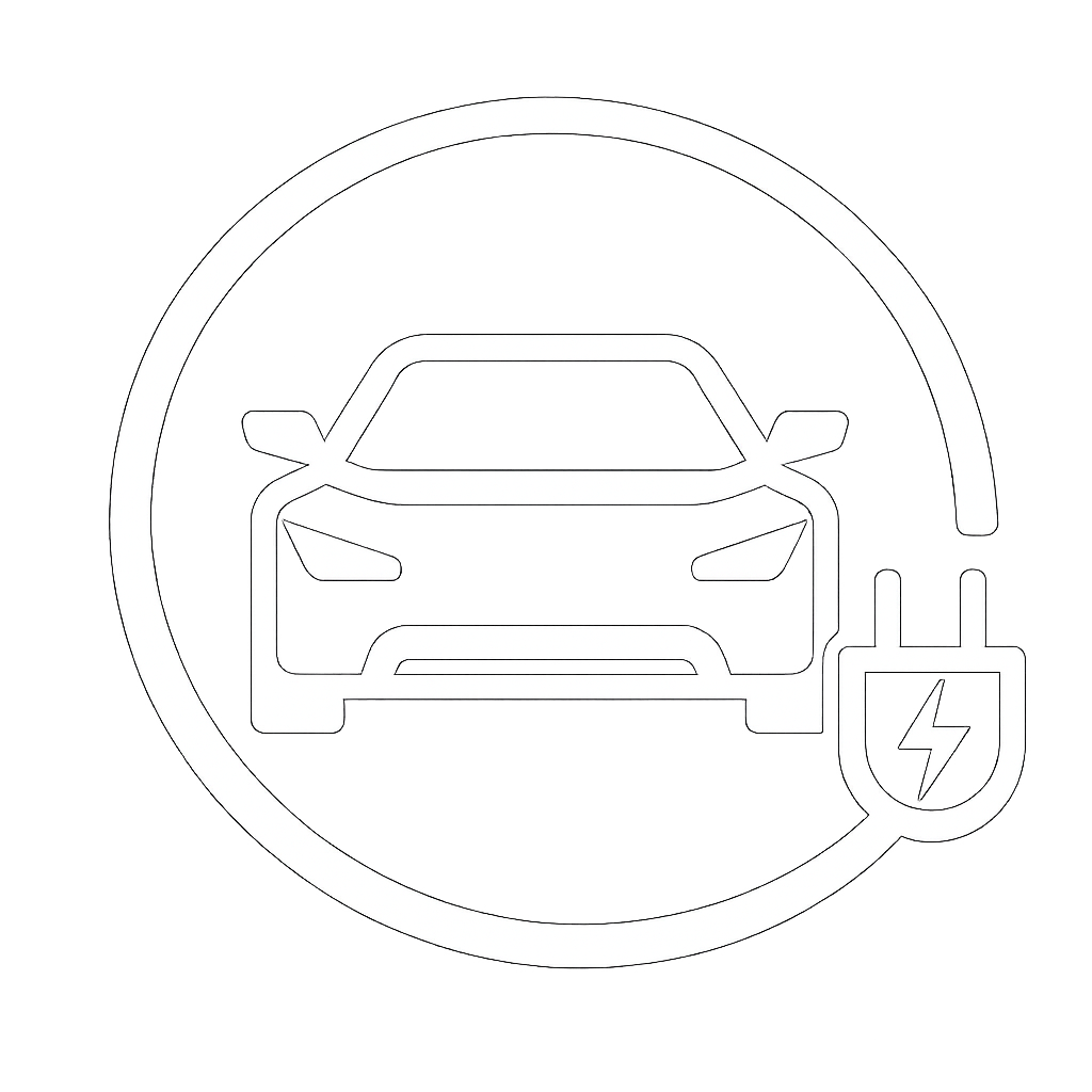 Icon of electric car servicing with a charging plug and lightning bolt symbol.