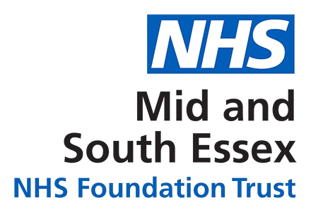 NHS Mid and South Essex Foundation Trust logo with blue NHS logo and black and blue text.