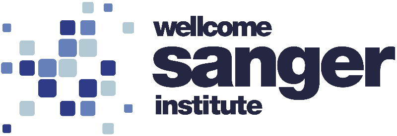 Logo for Sanger Institute with a pixelated blue and light blue design next to the text 'welcome sanger institute'.