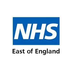 NHS East of England logo with blue square and white text