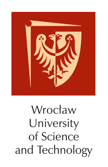 The logo of Wroclaw University of Science and Technology features a stylized eagle crest on a red background with the university's name written below.