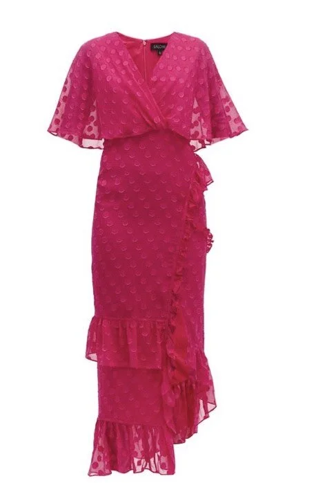 Rose Polka Dot Ruffled Midi Dress