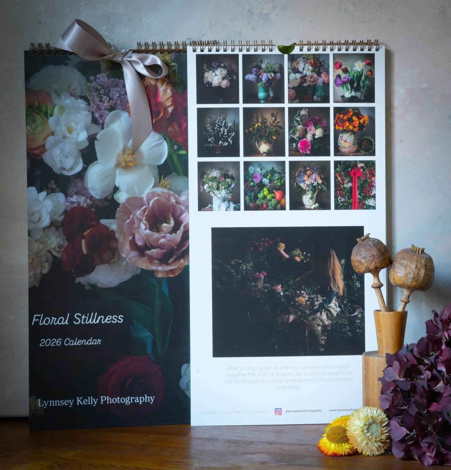 My 2026 Calendar is a perfect way to gift a loved one with monthly flowers, for a whole year! Each month is illustrated with  one of my favourite still life floral photographs. The images can be carefully removed as each month passes and framed to co