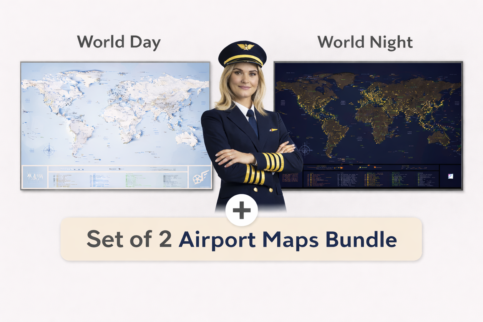2 Airport Maps : World Day + Night