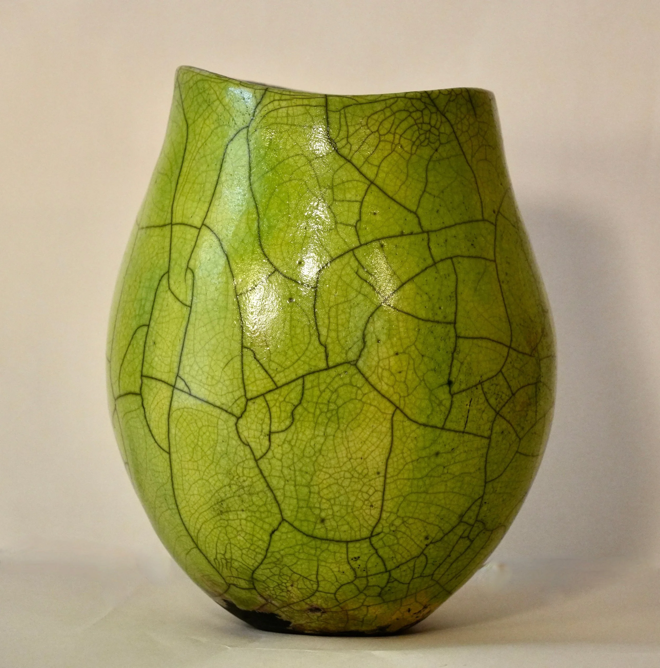 Candy apple green raku vessel