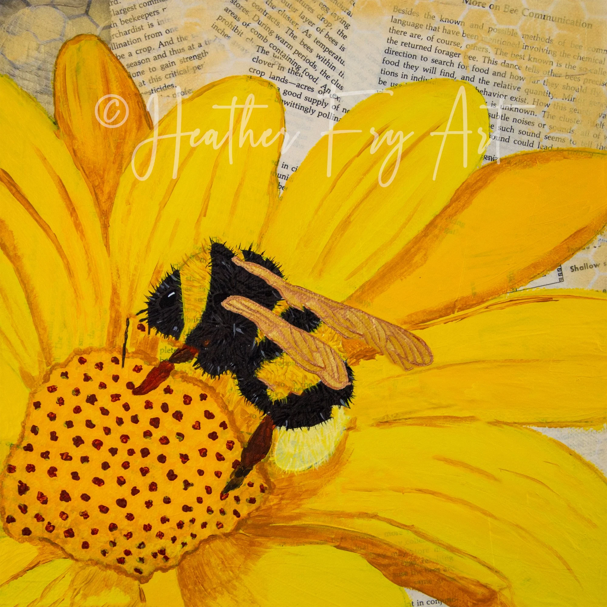 Abejorro Amarillo | Acrylic & Collage | 2026 | 10x10 | SOLD