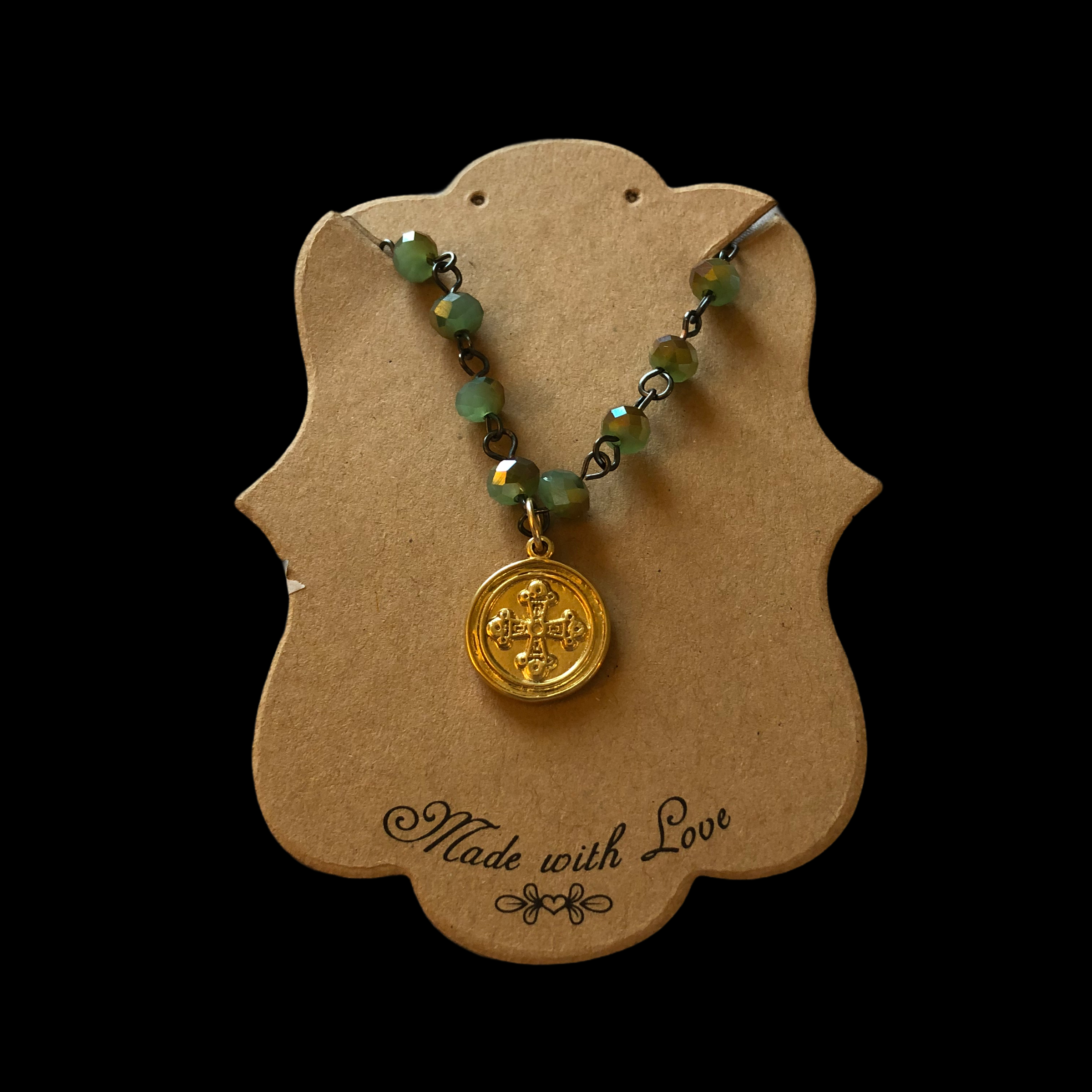 Green Beaded Celtic Cross Necklace