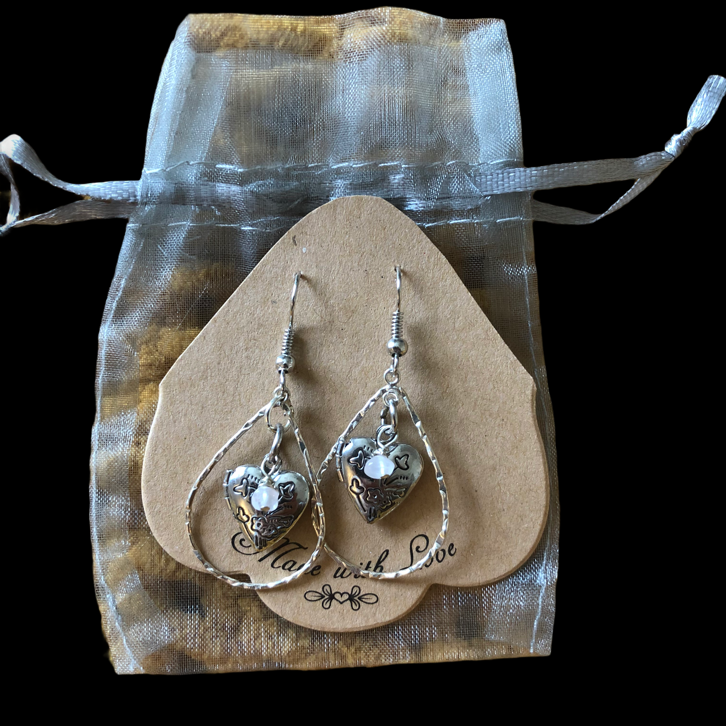 "Self-Love" Rose Quartz & Silver Locket Earrings