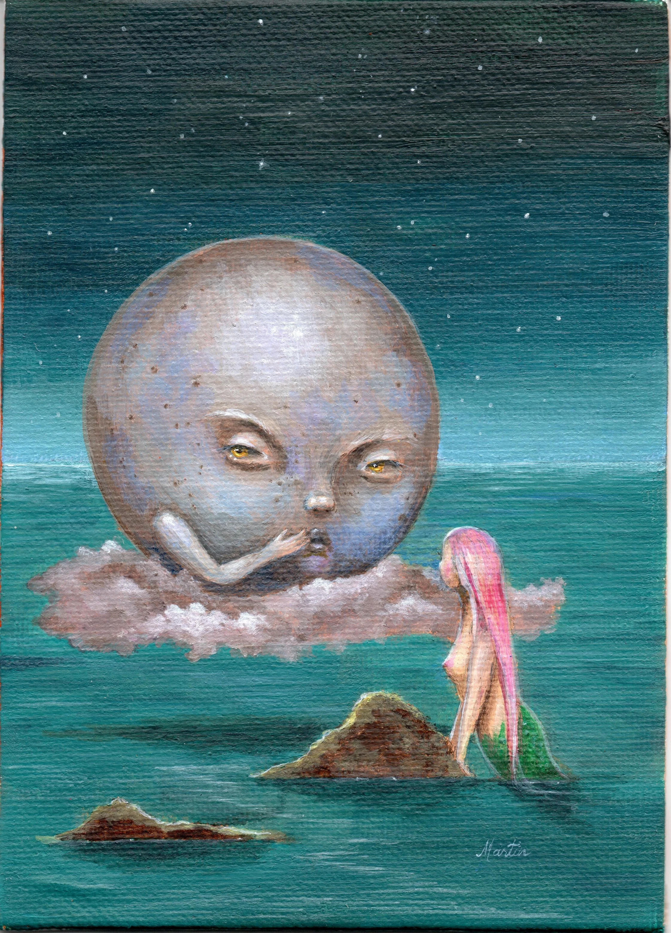SOLD "They Know" 5x7" Acrylic on Canvas Brassworks Gallery Post Op Show