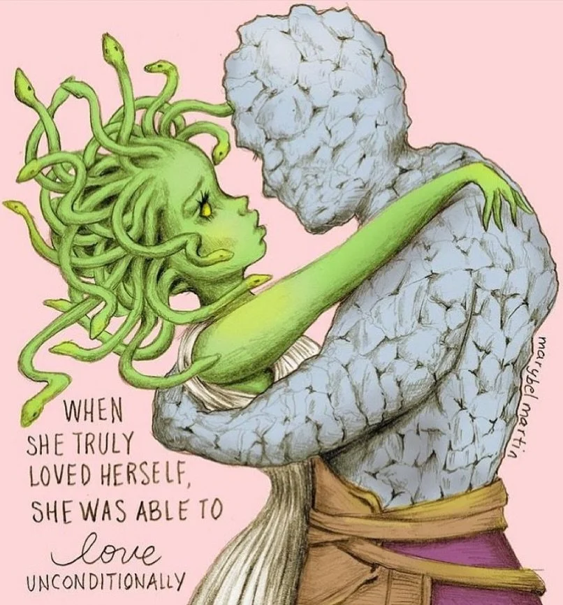 When she truly loved herself, she was able to love unconditionally 🐍💘🗿
.
.
.
#marybelmartin #medusa #medusaart #medusatattoo #korg #kronan #anythingispossible