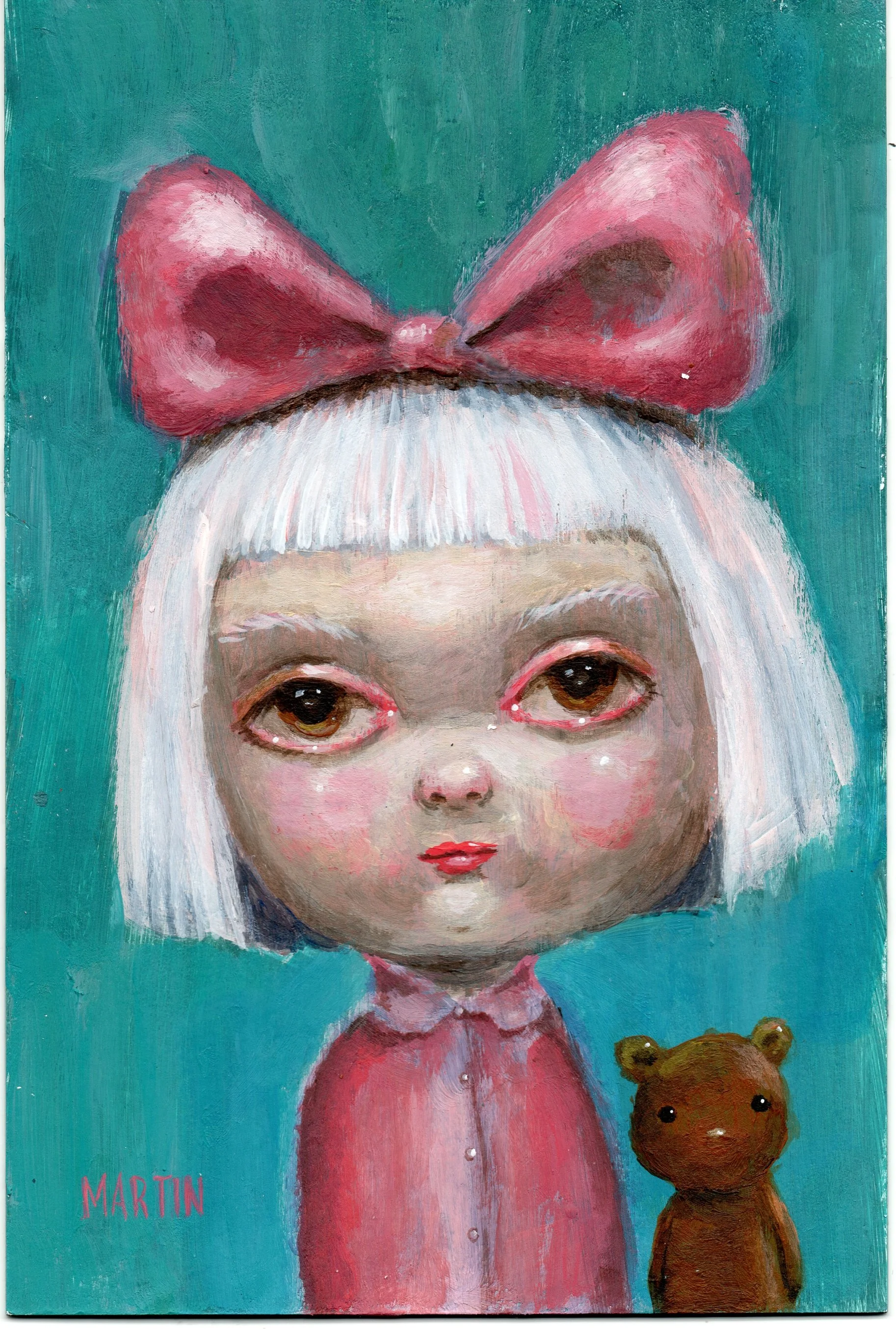 SOLD "Greetings from the Dollhouse" 4x6" acrylic on card Brassworks Gallery 2024 Postcard Show