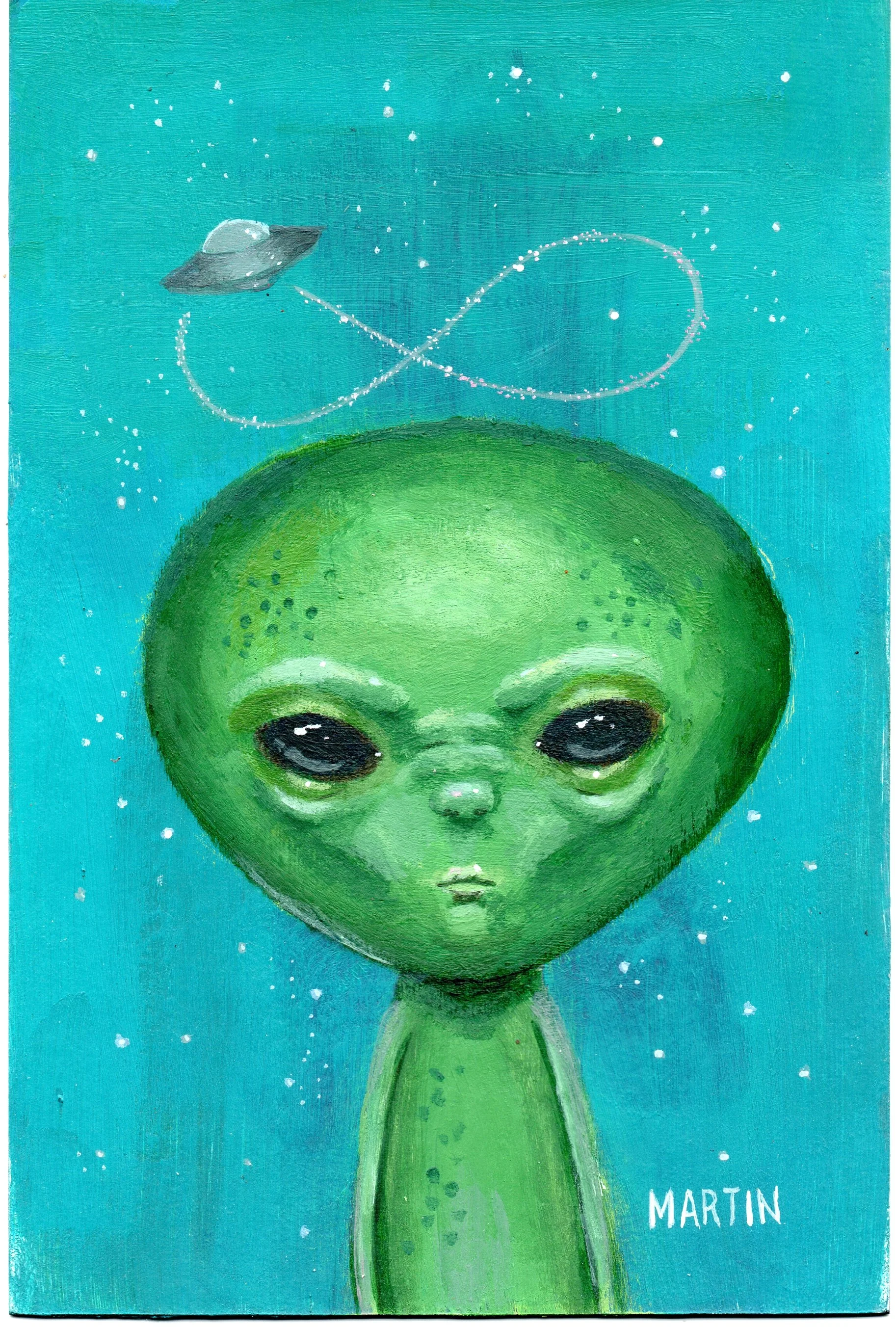 AVAILABLE "Greetings from Outer Space" 4x6" acrylic on card $100