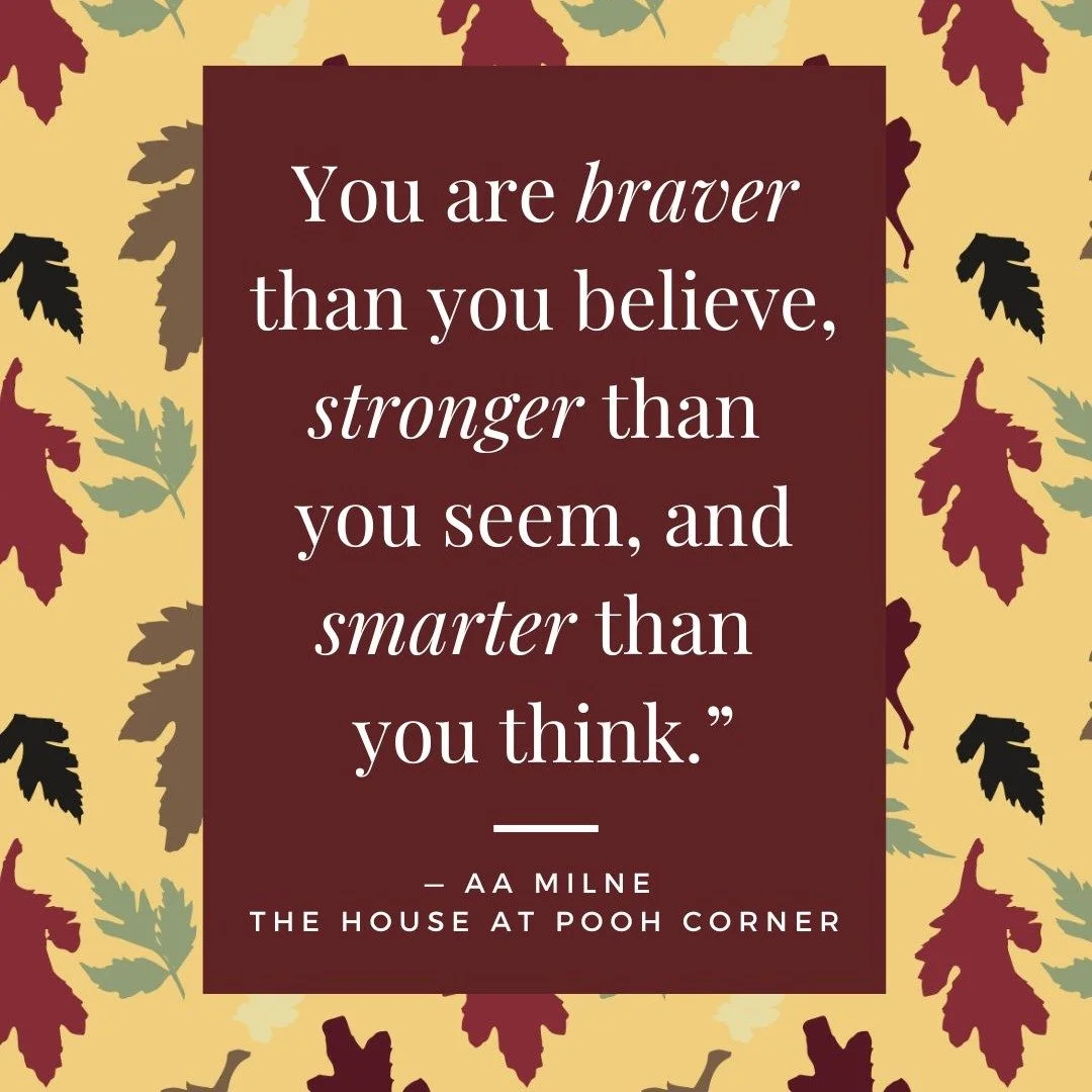 Remembering my mother-in-law, who was a fan of fall leaves and A A Milne --with this leaf pattern I created and paired with this quote. 

#aamilne #fallcolor #leaves #patterndesign #arttherapist #fallleaves
#september