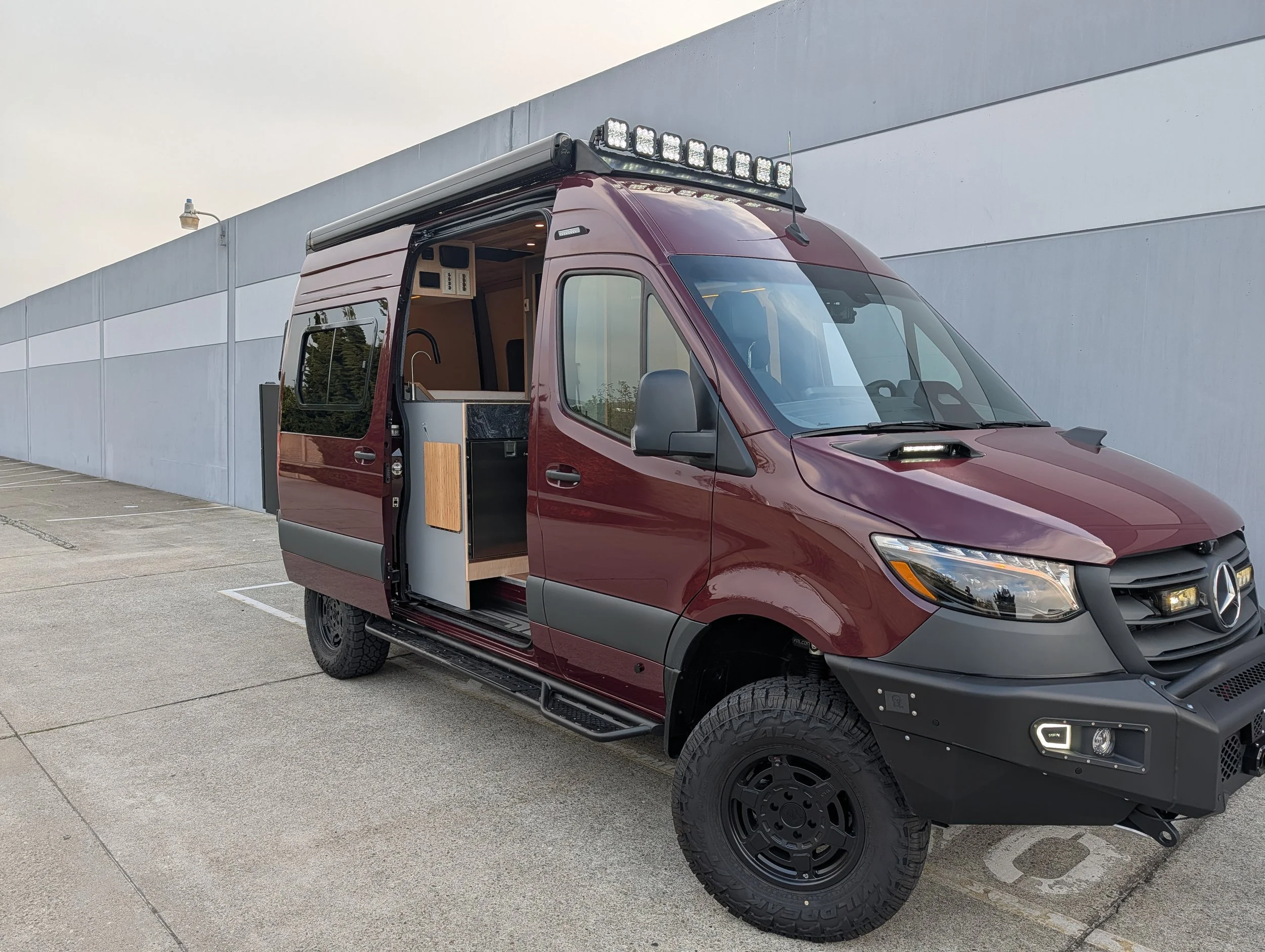 Custom Mercedes Sprinter Camper Van, roof rack, light bar, awning