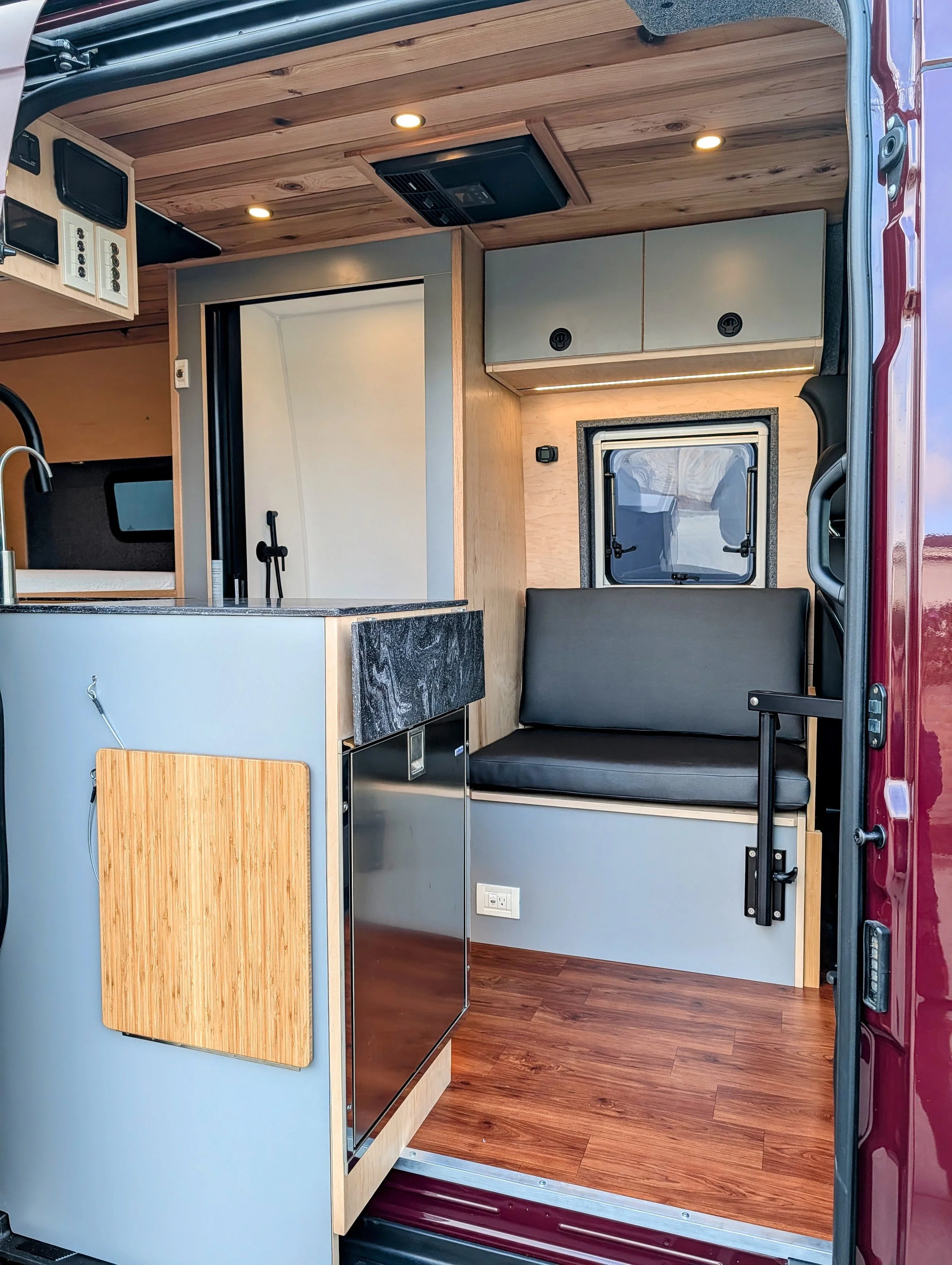 Custom Mercedes Sprinter Camper Van, bench, shower, cabinetry 