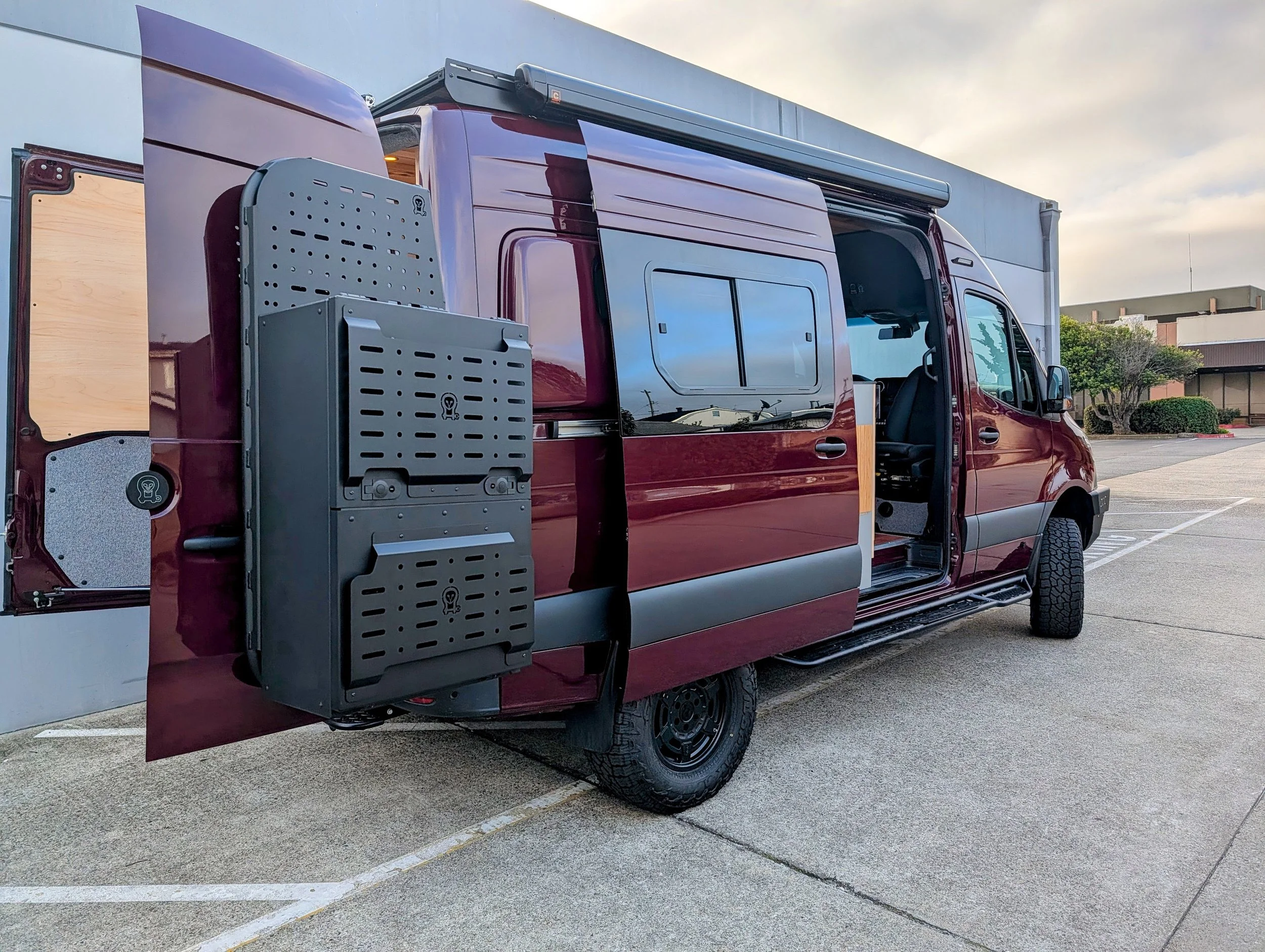 Custom Mercedes Sprinter Camper Van, owl Vans, roof rack, window 