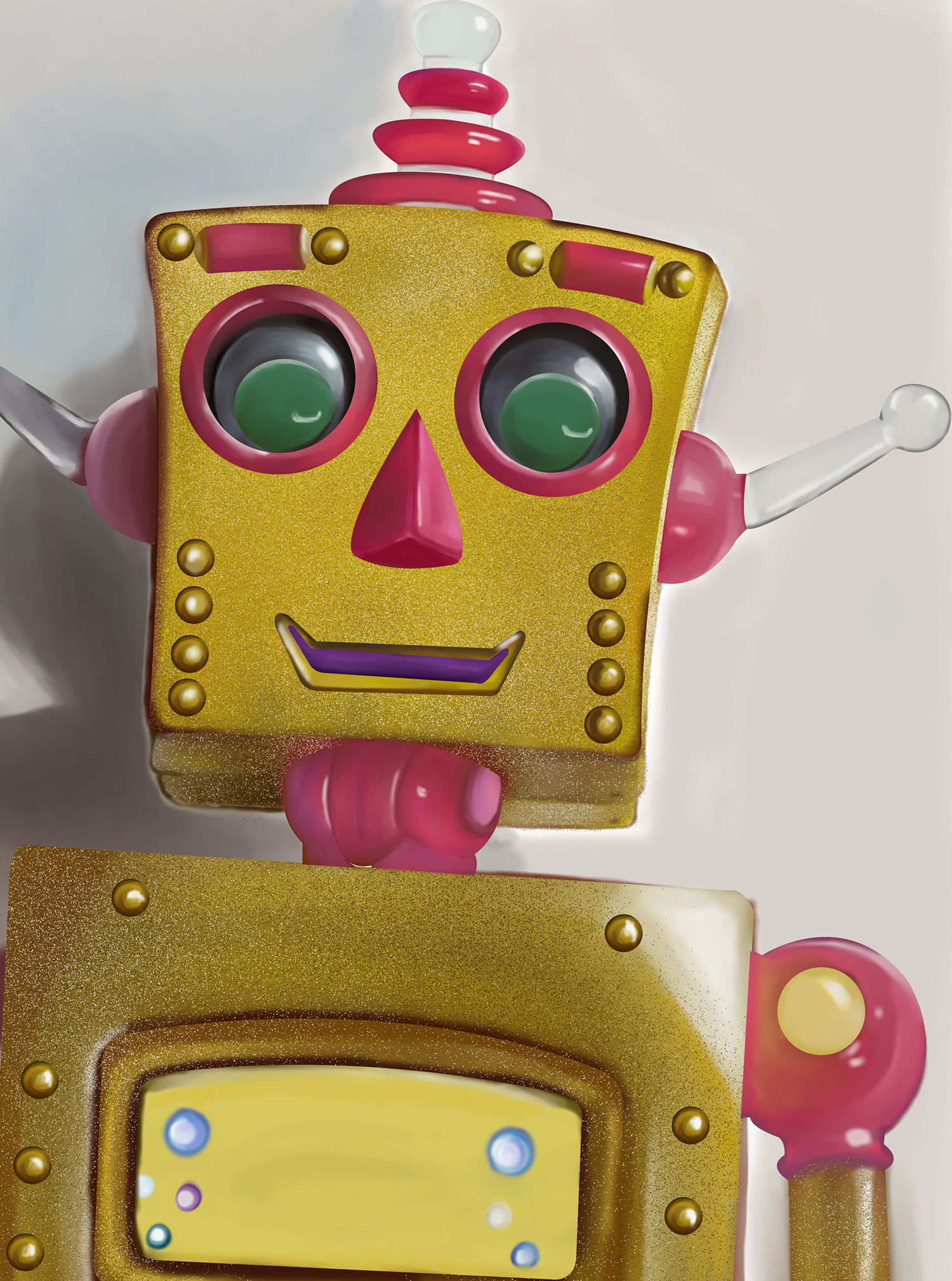Retro Robot:Retro Robot illustration made with both Illustrator and Corel Painter.
