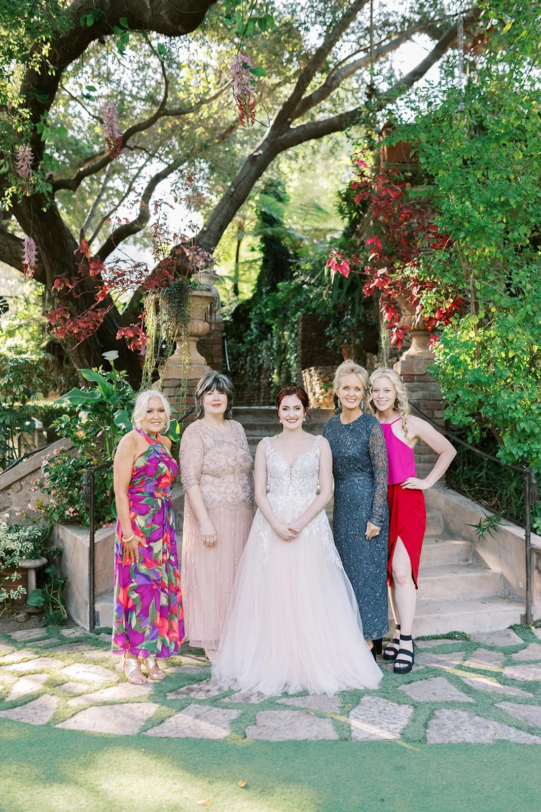 Portrait of the bride with the women in her family at her intimate wedding in Los Angeles