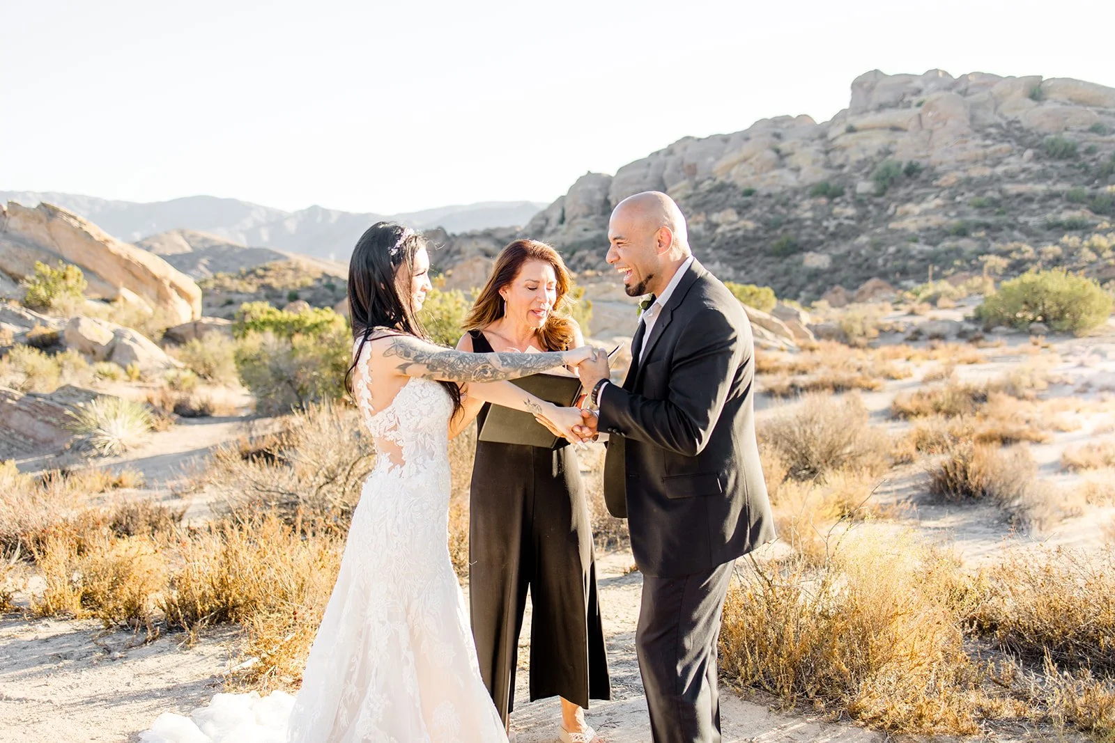 Elopement ceremony at Vasquez Rocks, sunset
