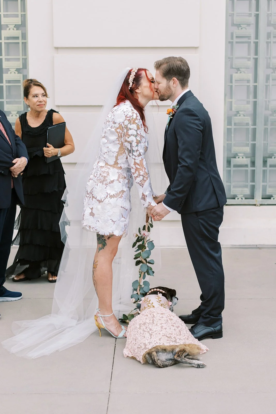Couple kissing at elopement ceremony, Griffith Observatory