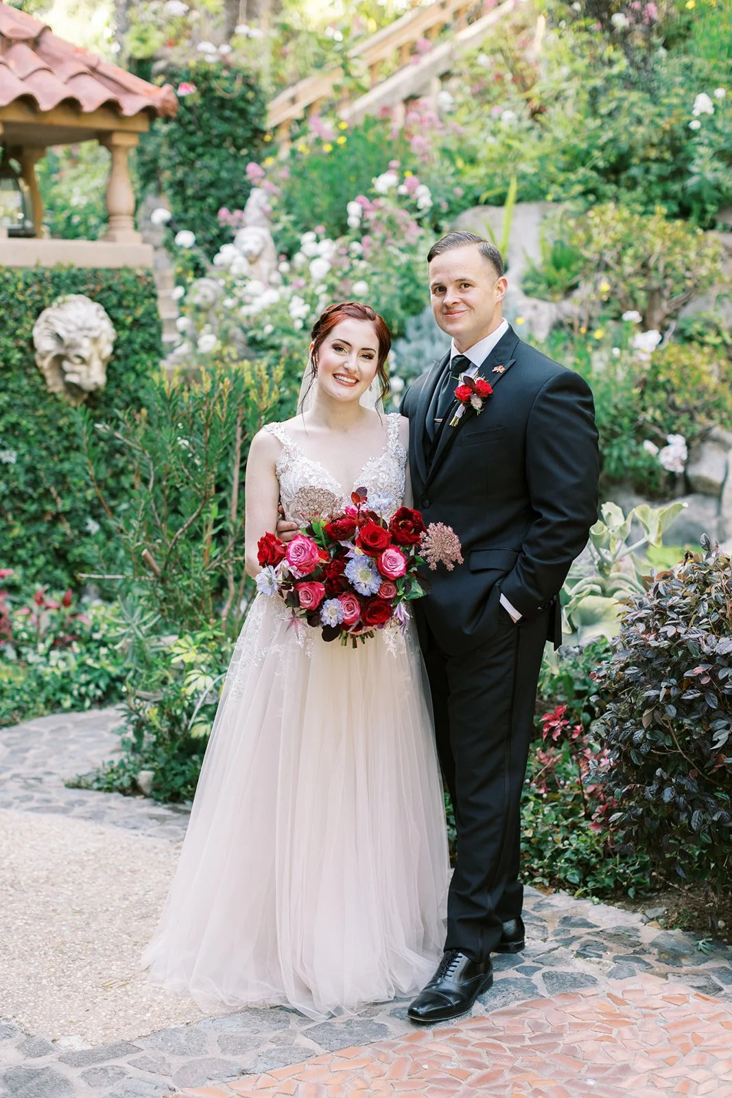 Wedding Couple with bouquet at the Houdini Estate