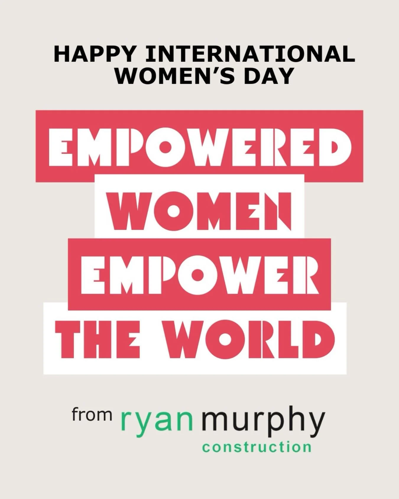 Happy International Women&rsquo;s Day!

Today also marks the end of National Women in Construction Week, and we want to take a moment to applaud the women of Ryan Murphy Construction.

Your impact goes beyond the buildings you help bring to life; it&