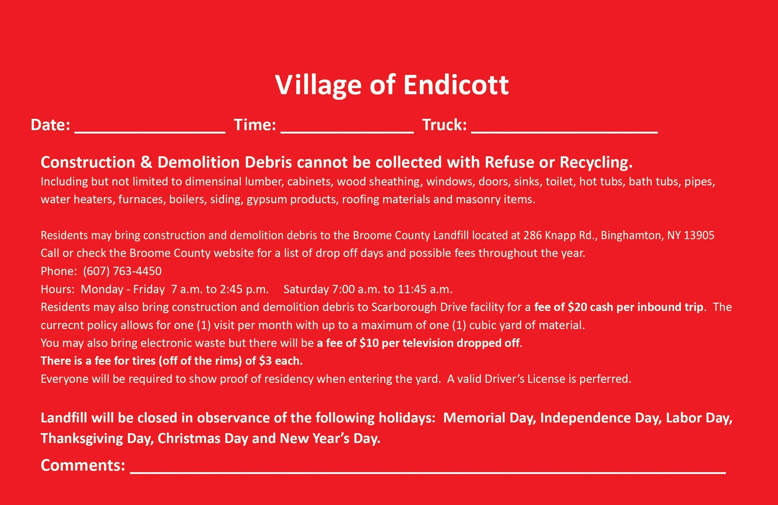 Garbage — The Village of Endicott