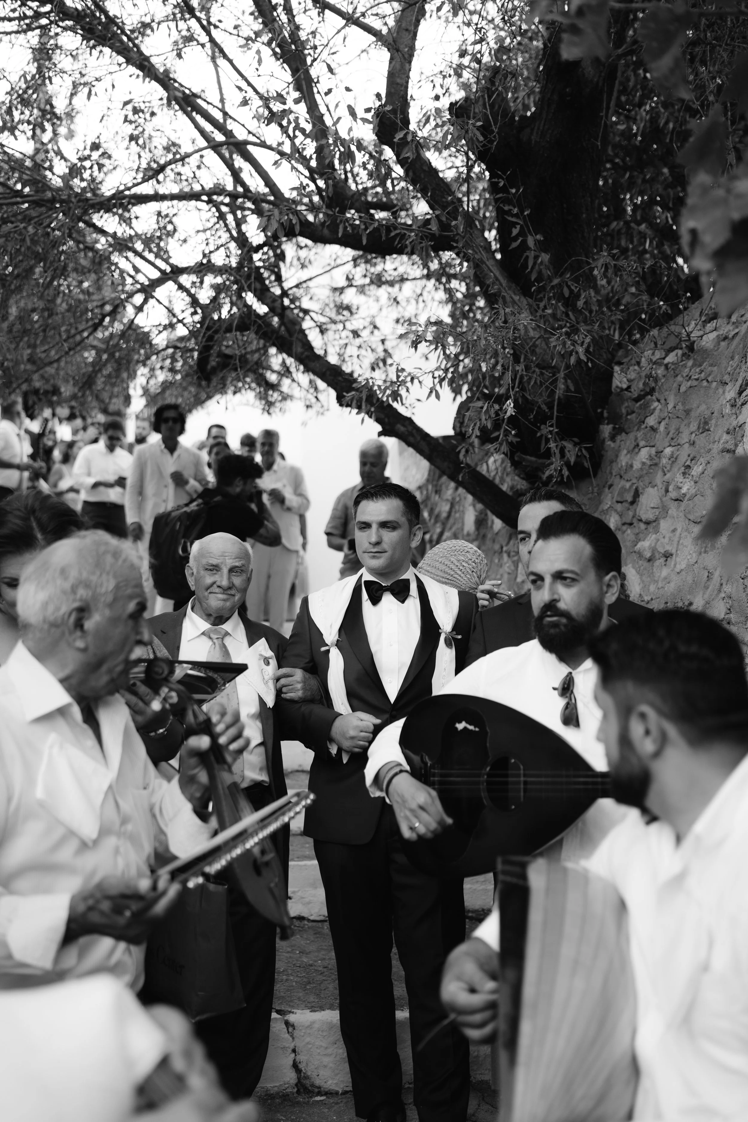 Bouzouki Laouto and Violinist escorting Groom on his wedding day to his wedding ceremony