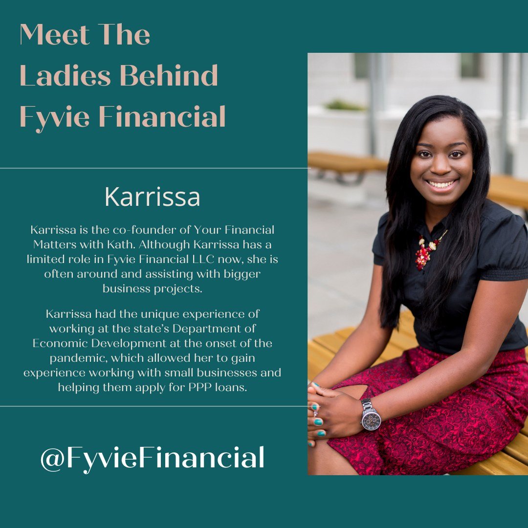 #MeetTheTeamMonday: Meet Karrissa! Although she plays a limited role here at Fyvie, she is an integral part of the Fyvie Financial team! Karrissa Co-owns Your Financial Matters alongside Kath, our owner! With experience at the state's Department of E