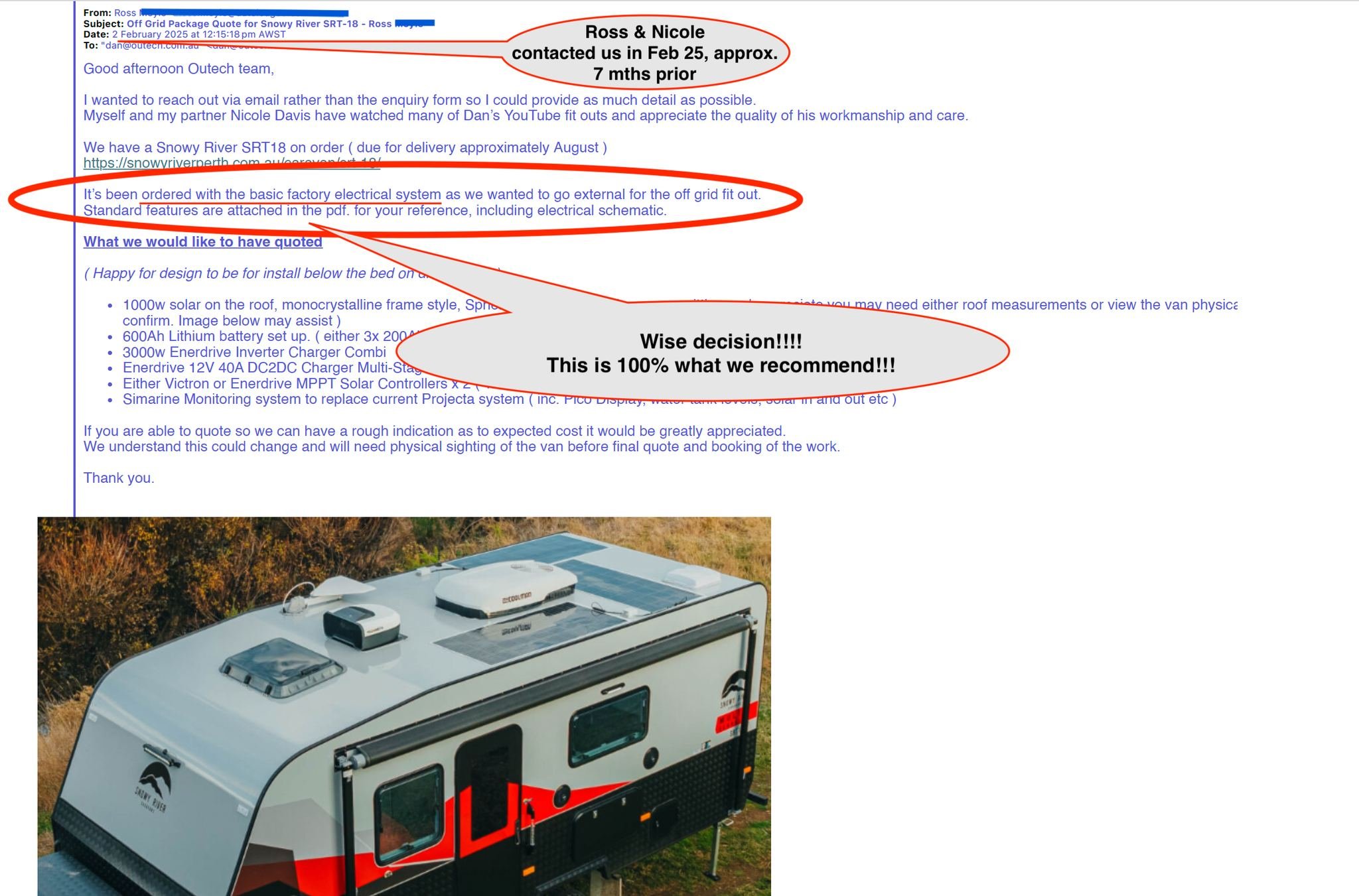 🎬 This One Drops On YouTube Tomorrow:

🗒️ In preparation for a caravan trip around Australia, Ross &amp; Nicole reached out to Outech OffGrid seven months before their Snowy River SRT18 Caravan was scheduled for delivery. 

⏰ During this time, we c