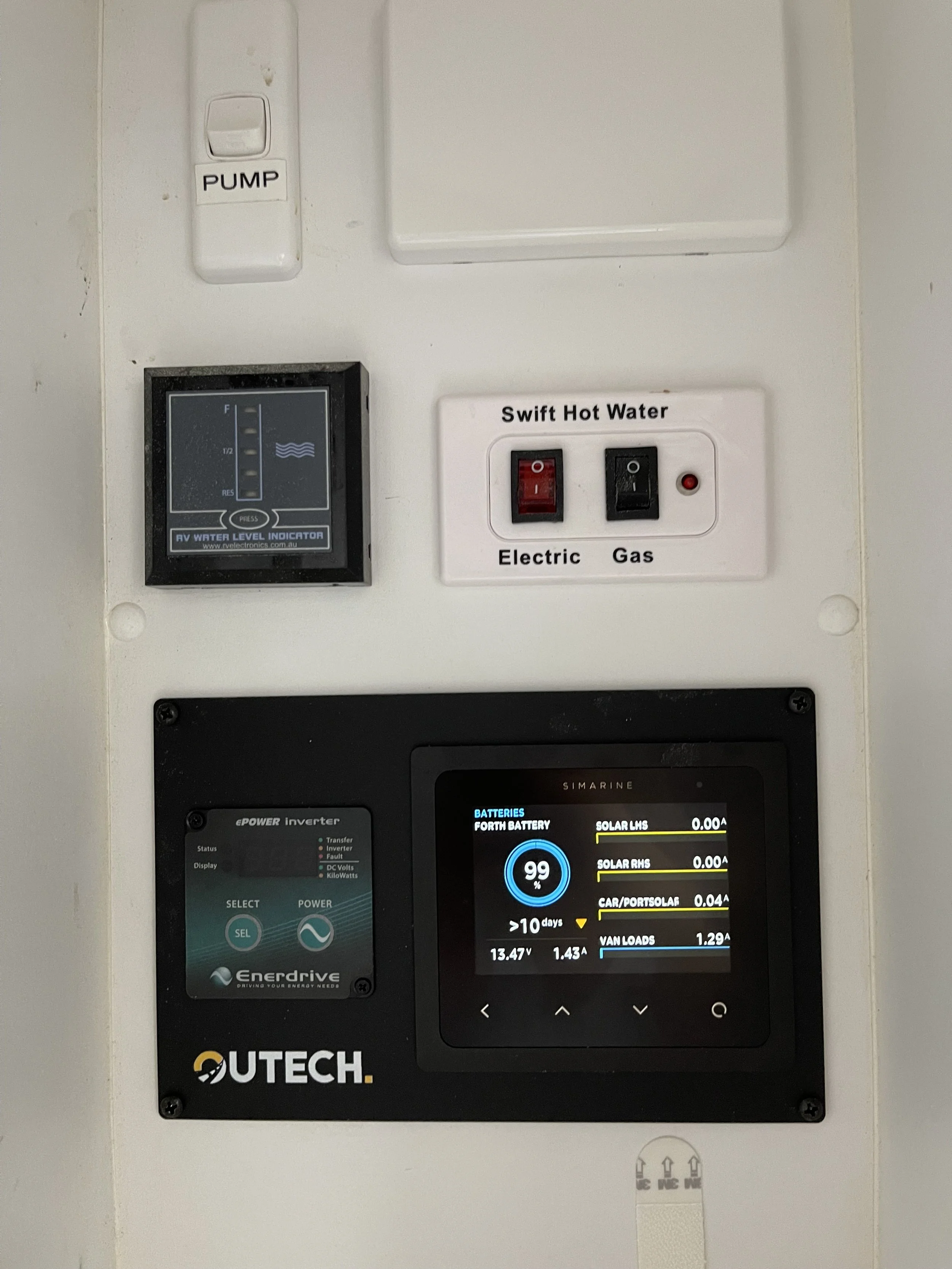 Enerdrive Inverter Control and Simarine Battery Monitoring System caravan power installed by Outech Offgrid