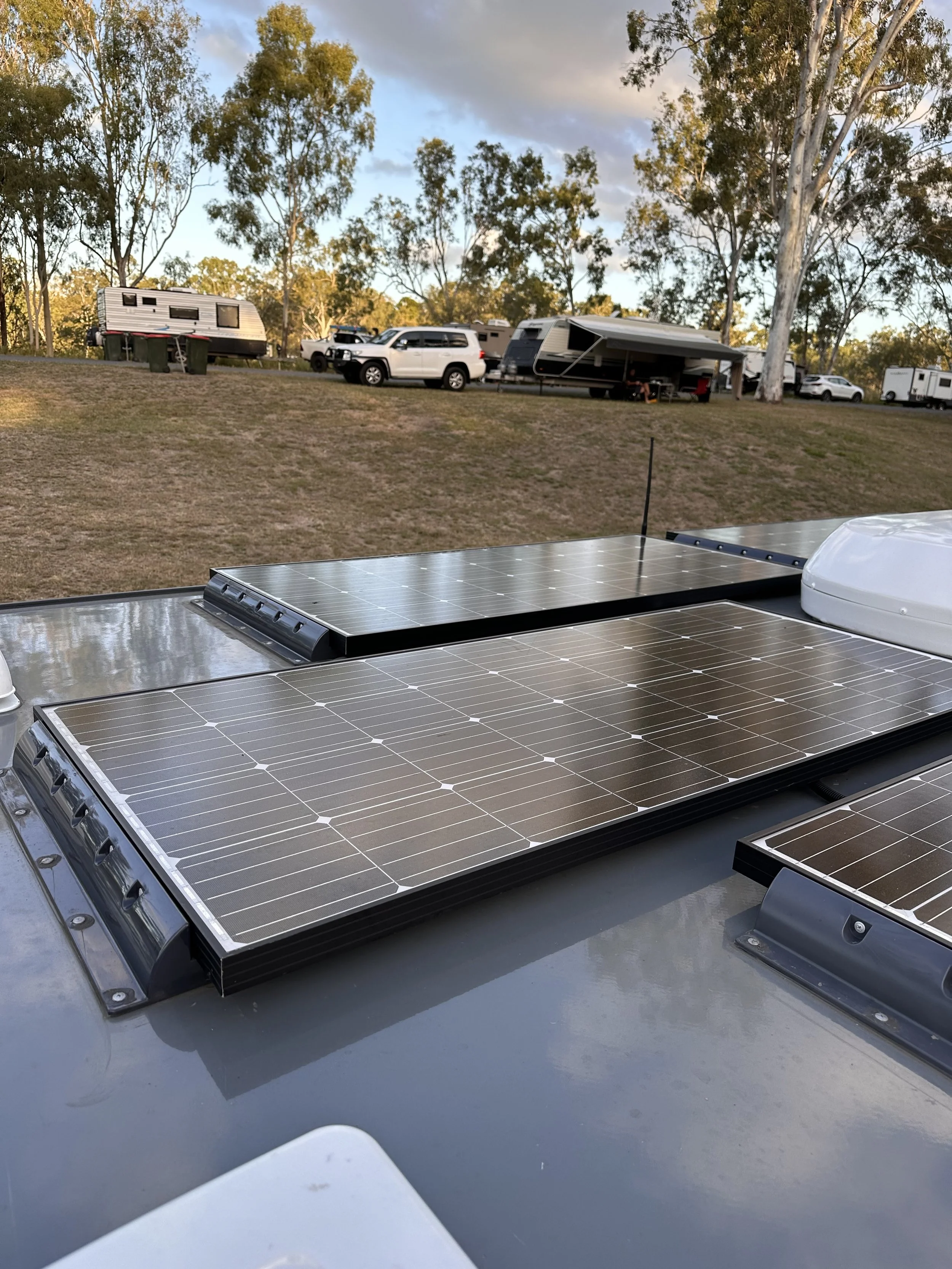 Caravan solar panels for camping off the grid.