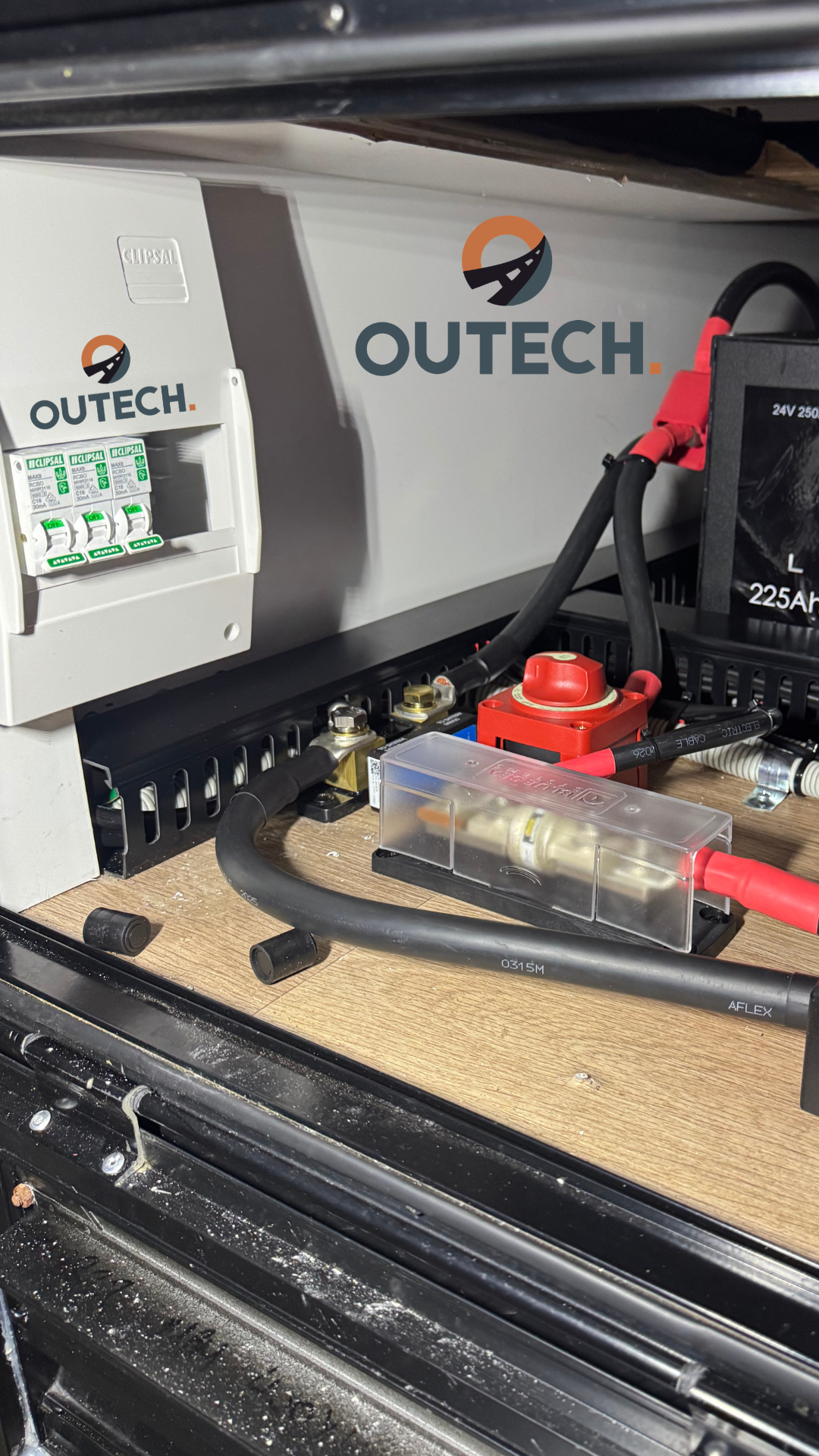 Outech OffGrid intall caravan power systems including 240v electrical work in caravans